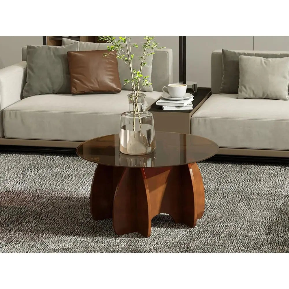 Expandable Modern Brown Glass Coffee Table for Small Living Spaces - Unique Accent Furniture for Home
