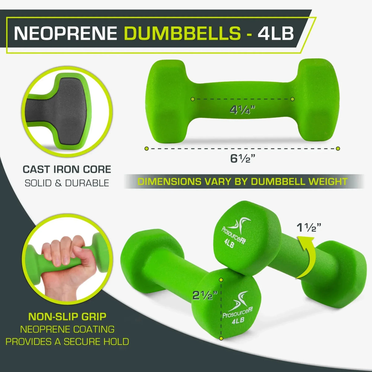 Set of 2 Neoprene Dumbbell Coated for Non-Slip Grip, 4 lb Dumbbell Set for Home Gym & Strength Training