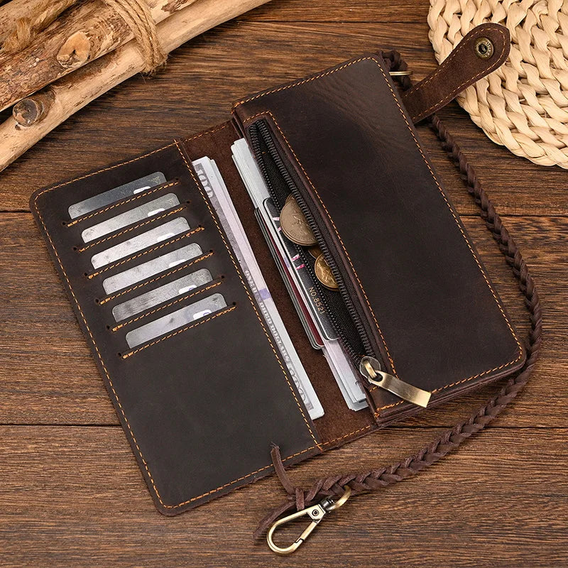 Newsbirds Genuine Leather Long Wallet Wrist Belt Strap Chain Wallet Christmas Gift Wallet gift men woman wallets Clip Purse