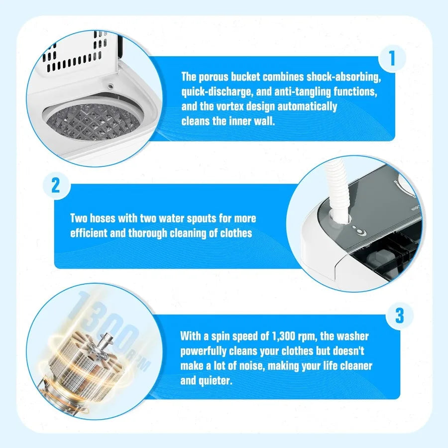 Portable Washing Machine 17.6 Lbs Compact Mini Washer and Dryer Combo with Twin Tub Design Spin Cycle and Soaking Function Idea