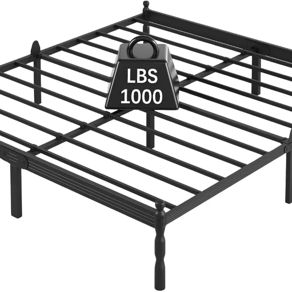 King Size Metal Bed Frame with 2 Mattress Stoppers, No Box Spring Needed, Easy Assembly, Heavy Duty, Noiseless, Non-Slip