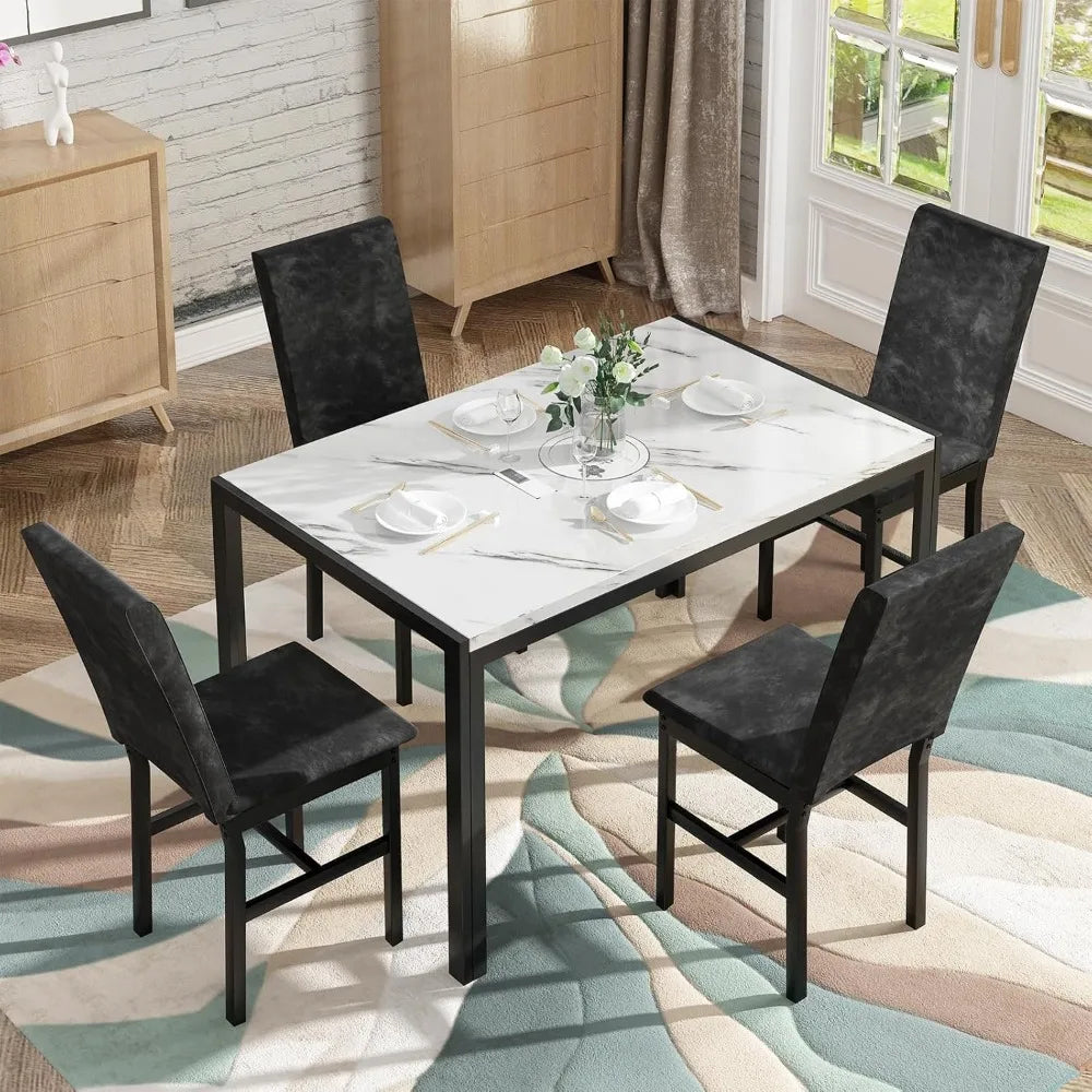 AWQM Products 5-Piece Marble Dining Set, Modern Kitchen Table and Chairs for Dining Room, Dinette, Compact Space Saving Furnitur