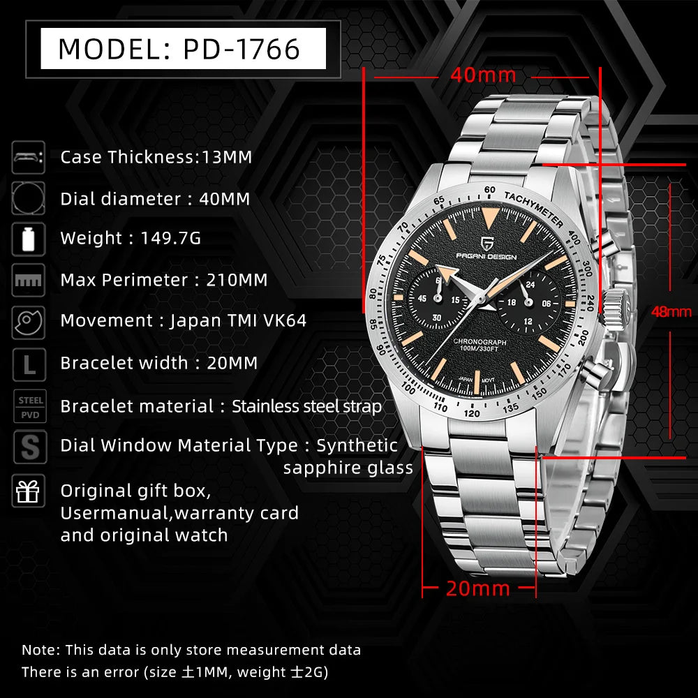 PAGANI DESIGN Retro Pilot Quartz Watch Men 2025 New Stainless steel Sport Chronograph Waterproof Wrist watches For Men Gift Box