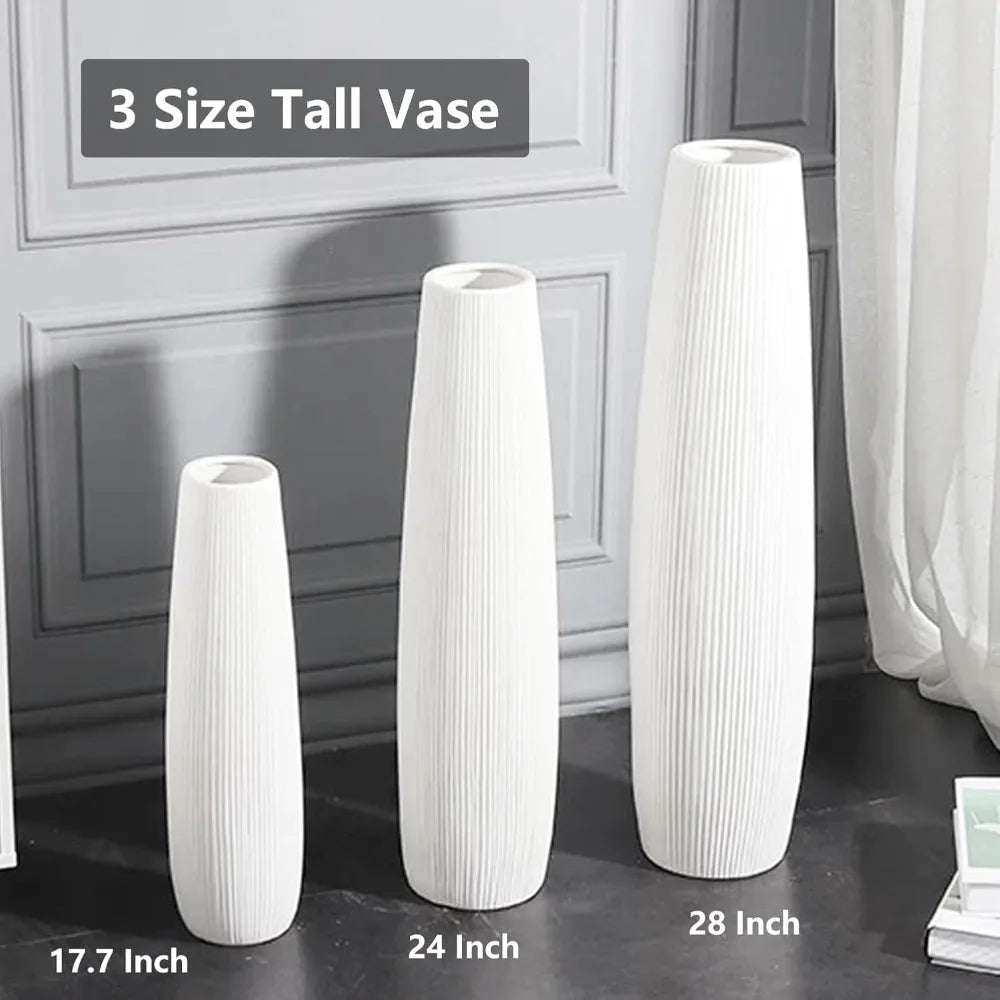 Big White Floor Vase, Tall Floor Vase, Large Decorative Flower Vases for Decor Living Room Modern Home Office Bedroom