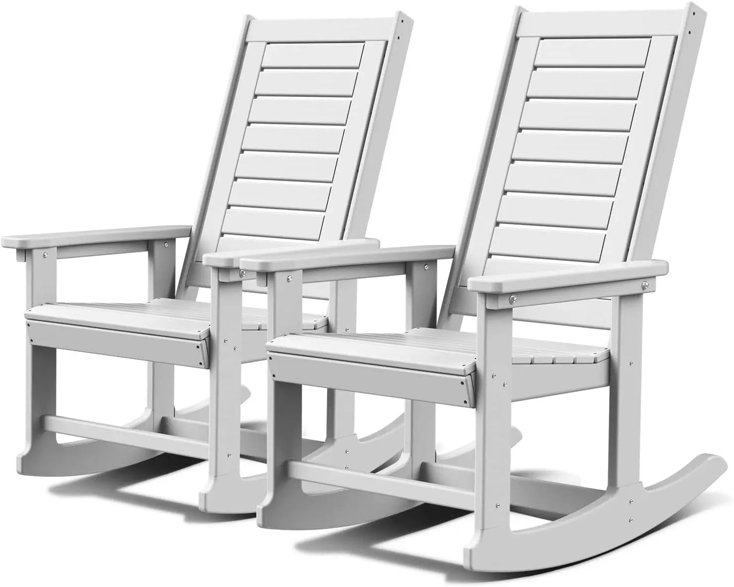 Outdoor Rocking Chairs Set of 2 Porch Rocker  HDPE Plastic Oversized Rockers High Back  Big & Tall Ladder Back for Patio Outside