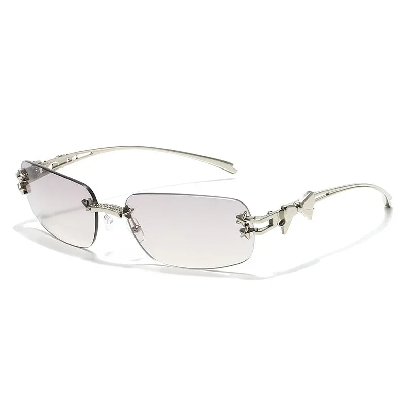 Y2K New Fashion Rimless Square Sunglasses Women Luxury Brand Designer Sun Glasses Punk Popular Hip Hop Rivet Star Shades UV400