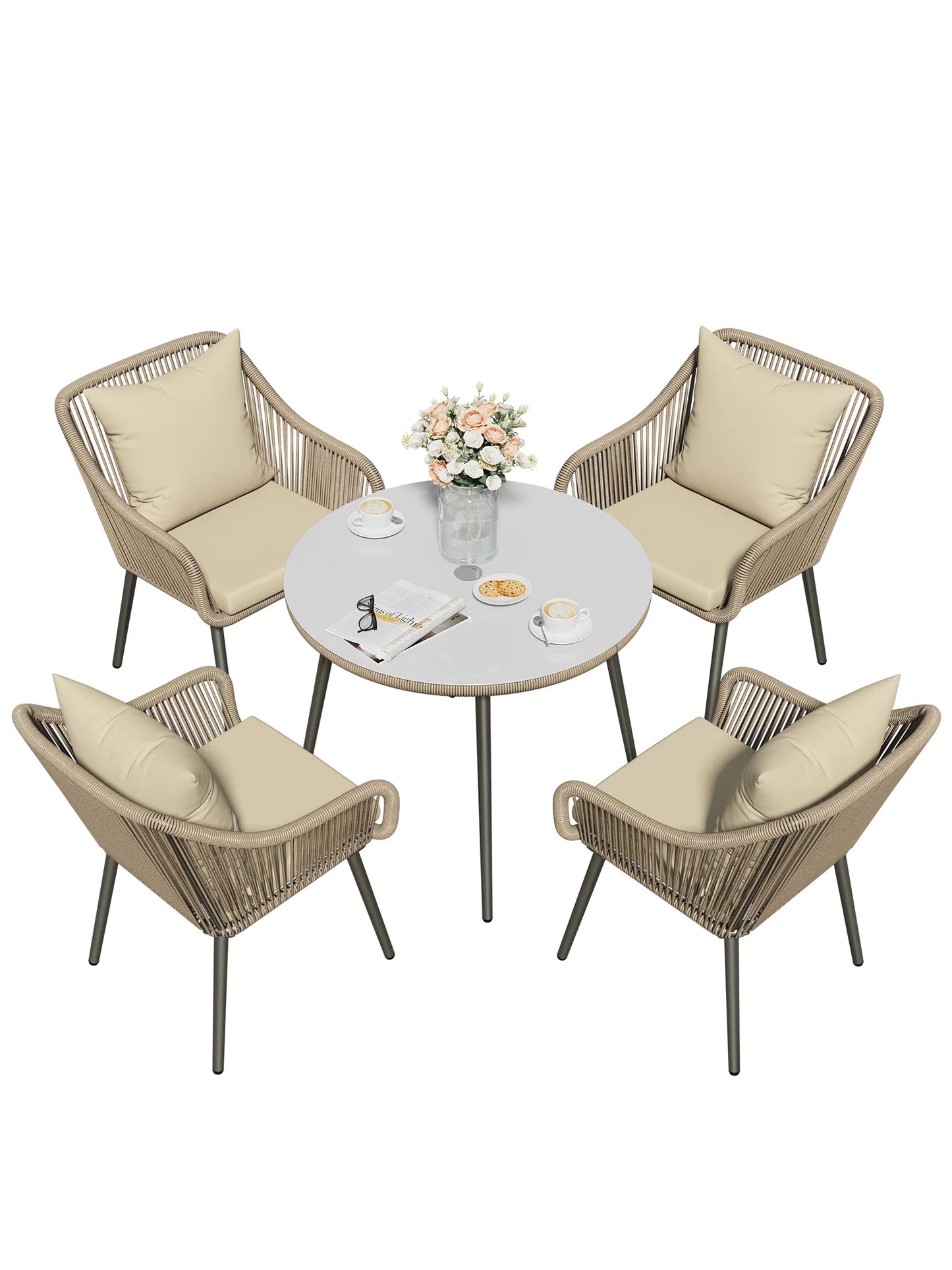 Wisteria Lane 5-Piece Patio Dining Table Set Outdoor Dining Table Chair Set with Umbrella Hole Ideal for Backyard Balcony Deck