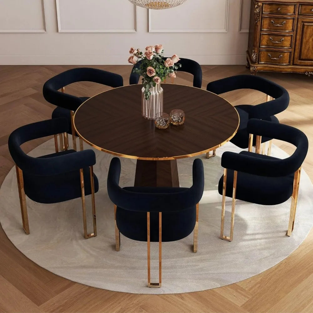 Dining Chairs Set of 6, Modern Black Barrel Chairs with Arms and Elegant Golden Legs