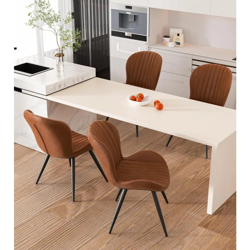 Dining Chairs Set of 6, Modern Dining Room Chairs Comfy Backrest Thick Upholstered Kitchen Chairs 19IN Height with Metal Legs