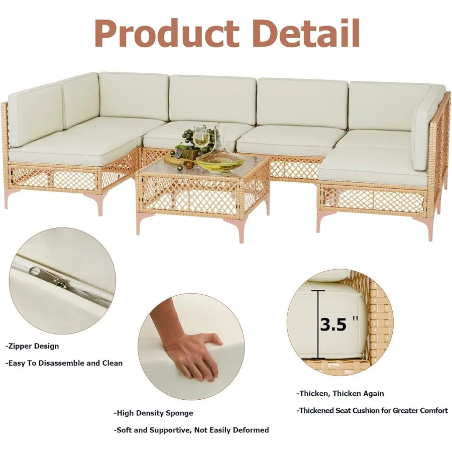 LYNSLIM Outdoor Patio Furniture Set Wicker Outdoor Sectional Set for Backyard Relaxation Boho Style Conversation Sofa with Larg