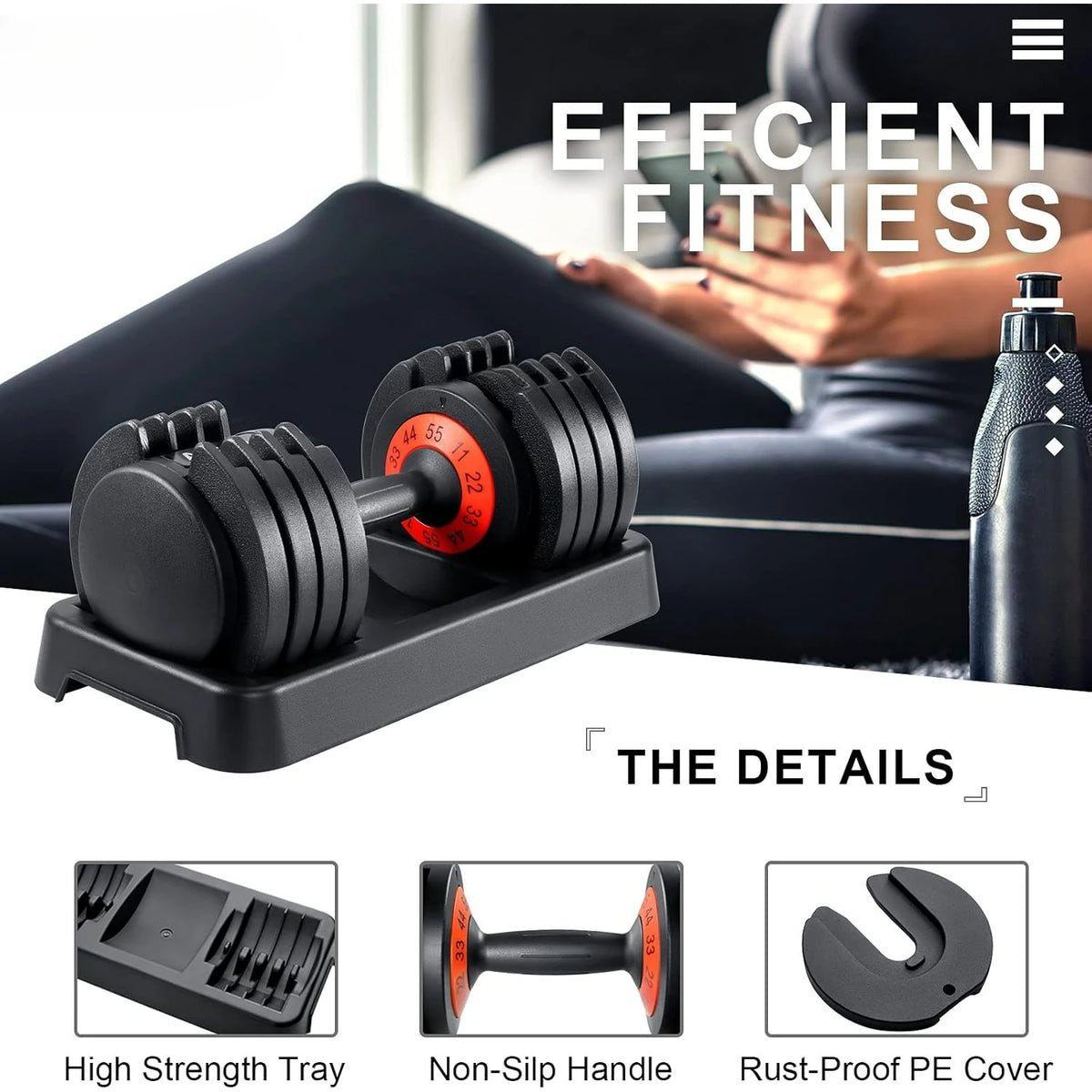 25/55 lbs Dumbbell Set, Anti-Slip Fast Adjust Turning Handle, Adjustable for Men and Women, Pair for Home Gym Exercise