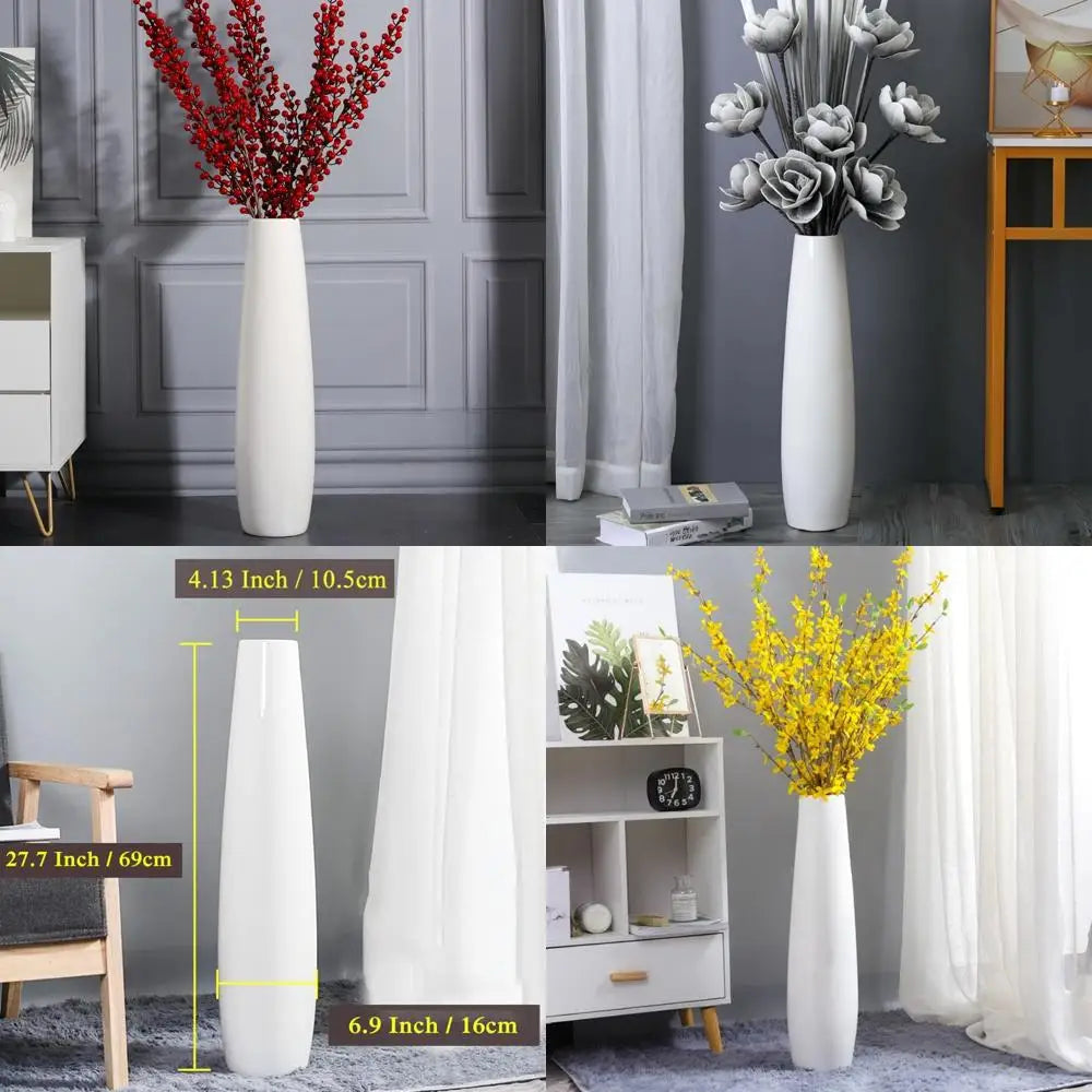 Large White Ceramic Floor Vase for Modern Home, Living Room Decor, Minimalist Style