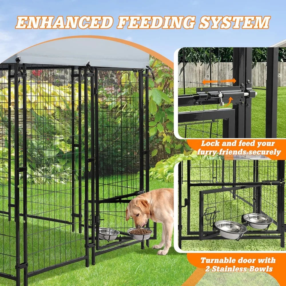 Heavy Duty Large Dog Kennel Playpen - 8x4x6 Ft Welded Wire Steel Dog Run Enclosure Crate Cage with UV-Resistant Roof