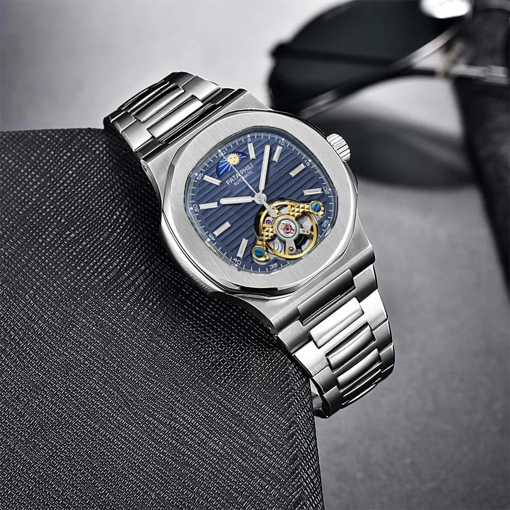 2025 New Men's Watches Luxury Automatic Watch For Men Mechanical 40MM WristWatch Moon Phase Skeleton Stainless Steel Hardlex