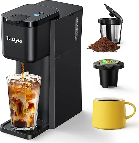Mini Hot and Iced Coffee Maker Single Serve, for K Cup and Ground, 6 to 14 Oz Brew Sizes, with Recipe Book, for Home, Travel, RV