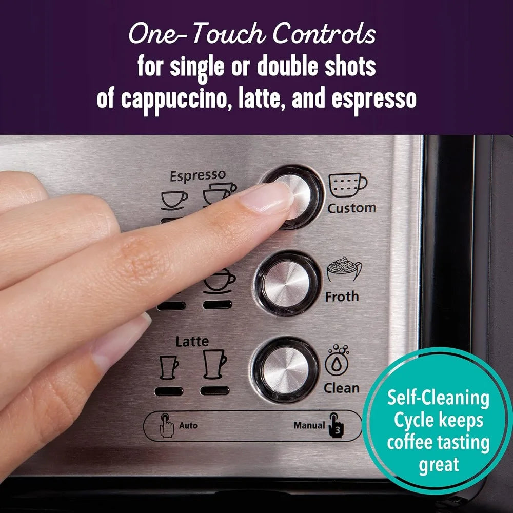 Mr. Coffee Espresso and Cappuccino Machine Stainless Steel Programmable Coffee Maker with Automatic Milk Frother 15-Bar Pump Ide
