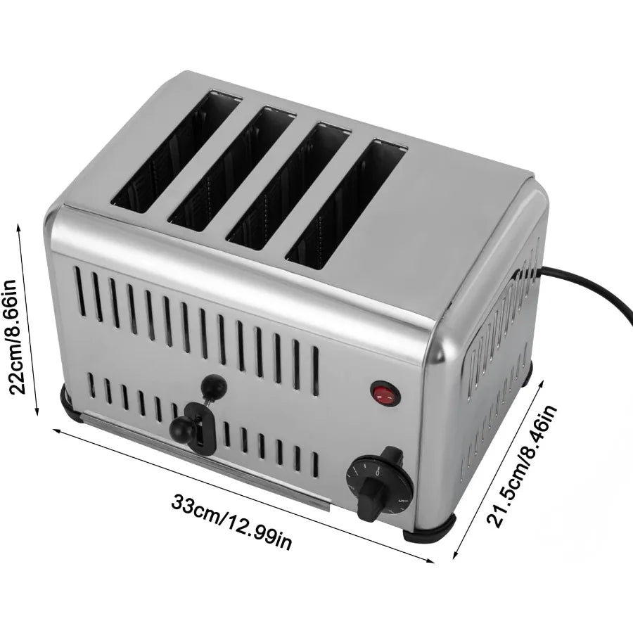 4-Slice Toaster with Wide Slots for Restaurant and Home Use 1650W Stainless Steel Smart Countertop Pop-Up Bread Baking Machine