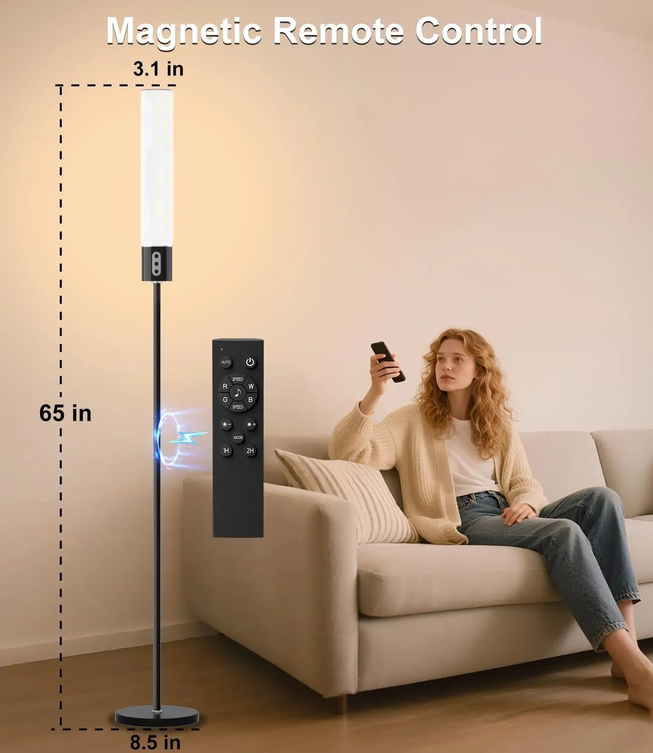 RGBICW Smart Floor Lamp, 1500Lumen, Music Sync, 16M Colors, Dimmable, Remote & App Control LED Lamp for Bedroom, Living Room