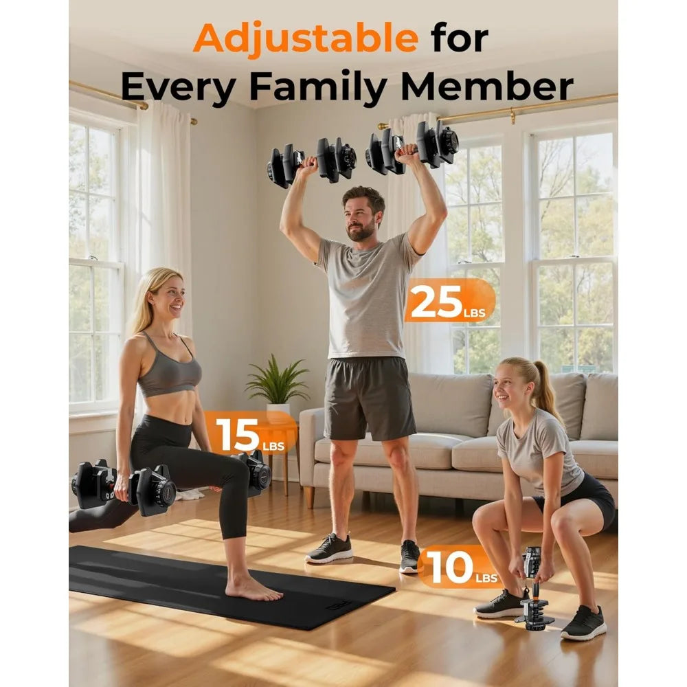 Feierdun 15-in-1 Adjustable Dumbbells, 5 to 52.5 Pounds, with Quick-Change Weight System, Non-Slip Grips, and Traction Handles
