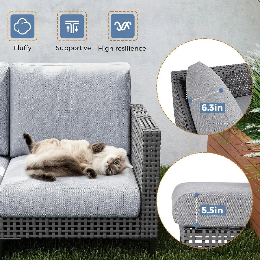 5 Pieces Outdoor Patio Conversation Set Rattan LShaped Corner Sofa Comfortable Thickening Cushions for Garden Balcony Weatherpr