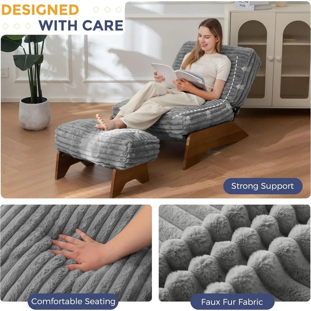 MAXYOYO Modern Adjustable Accent Chair with Ottoman, Upholstered Living Room Chair with Footrest Set, Soft Reclining Lounge for
