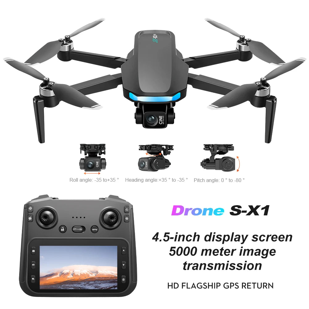2025S-X1 MAX GPS Drone 4K Professional HD Camera 3-Axis Gimbal 5G Digital image transmission Large Screen FPV Dron RC Quadcopter