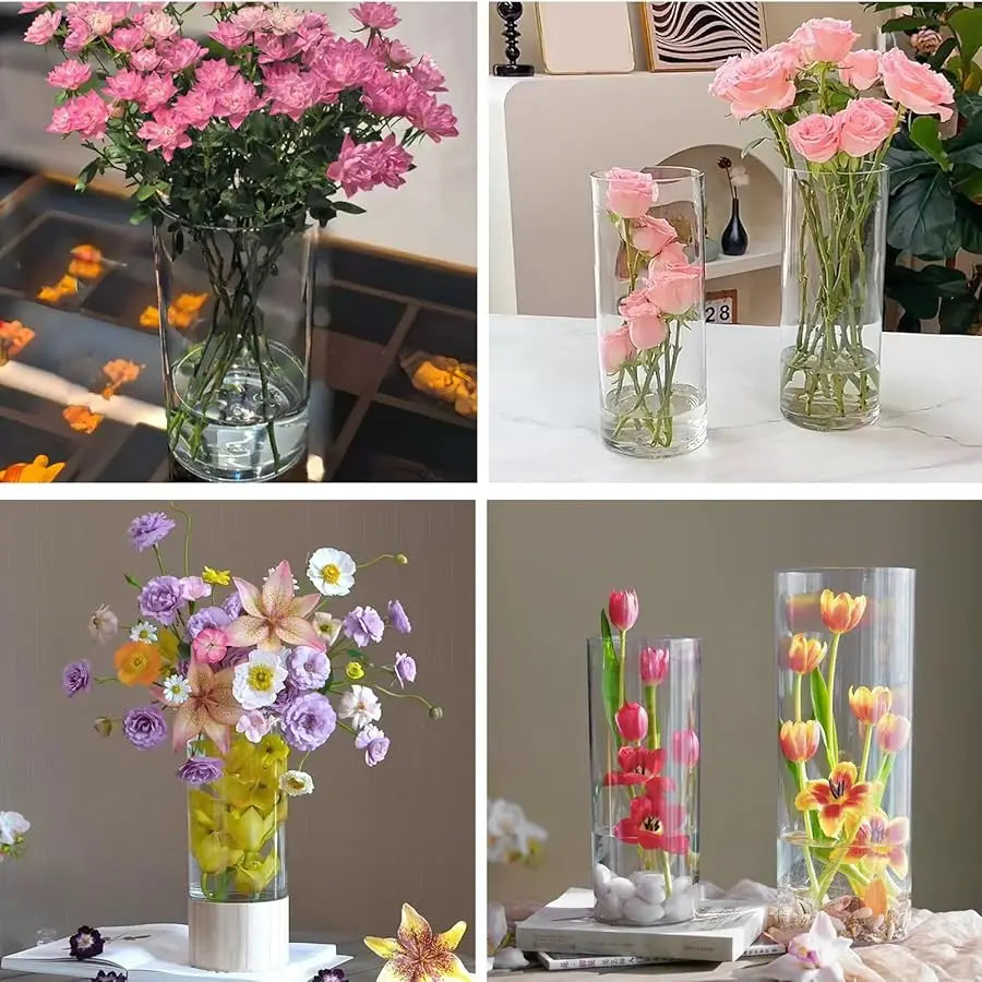 12 Pcs Acrylic Cylinder Vases 4,6,8 Inch Tall Clear Acrylic Flower Vases Bulk Floating Candle Holders Cylinder Plastic Vases for