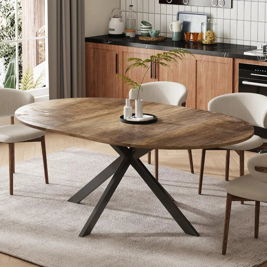 59Inch Extendable Round Dining Table for Dining Room 46 People Large Expandable Kitchen Dinner Tables with Oval Wood Top and In