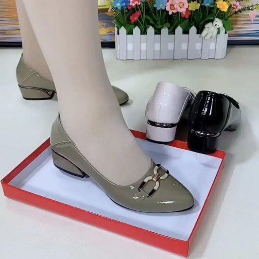 Shoes for Women Fashion Pointed Toe Patent Leather Low Heel Single Shoes Lady Slip on Classic Comfort Office Shoes Zapatos Mujer