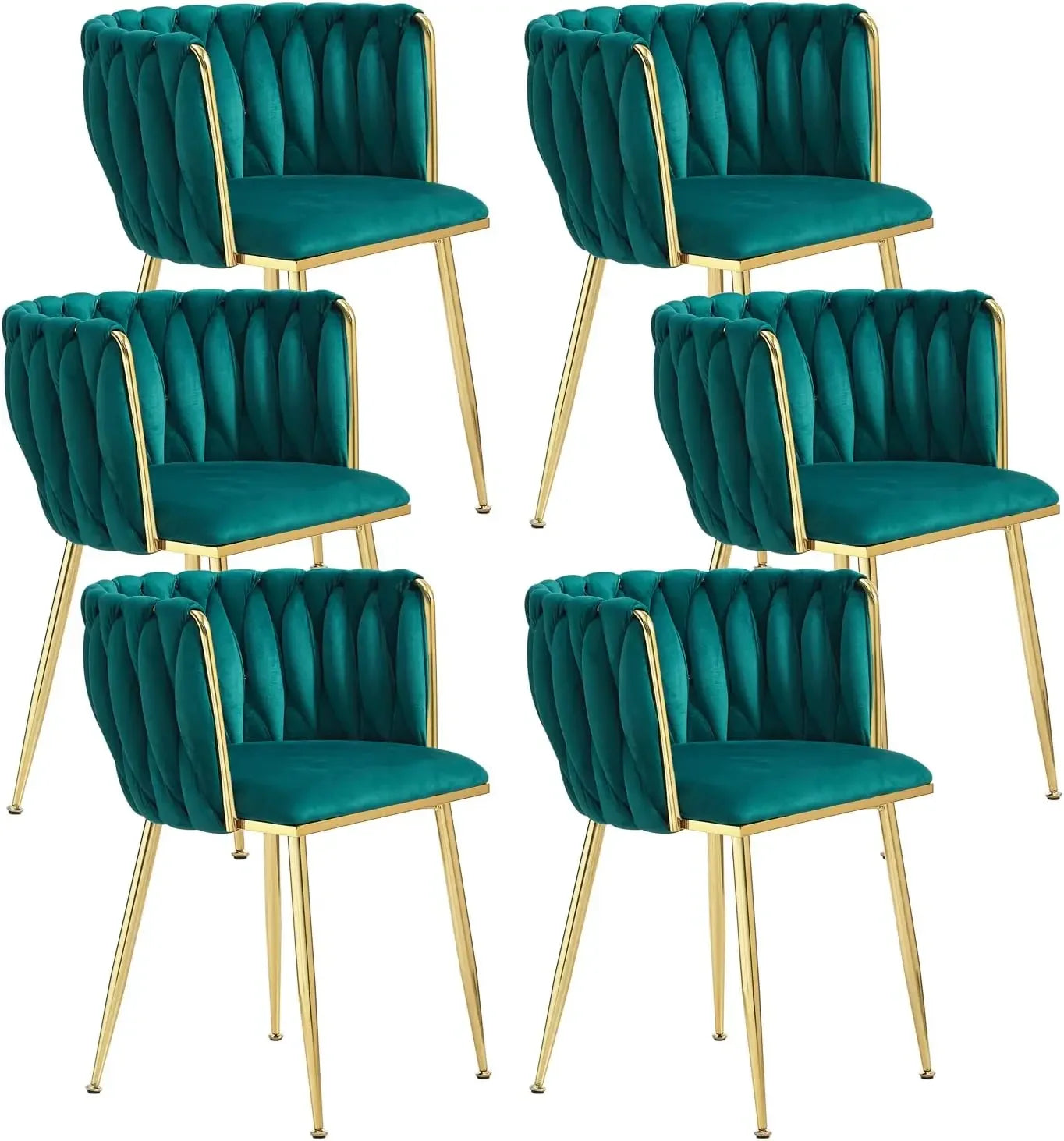 ,Woven Upholstered Chairs Dining Room,Kitchen，Velvet Dining Chairs Set of 6,Modern Dining Chair with Golden Metal Legs