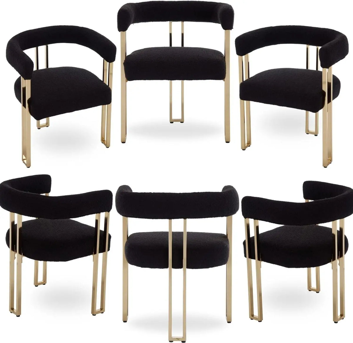 Dining Chairs Set of 6, Modern Black Barrel Chairs with Arms and Elegant Golden Legs