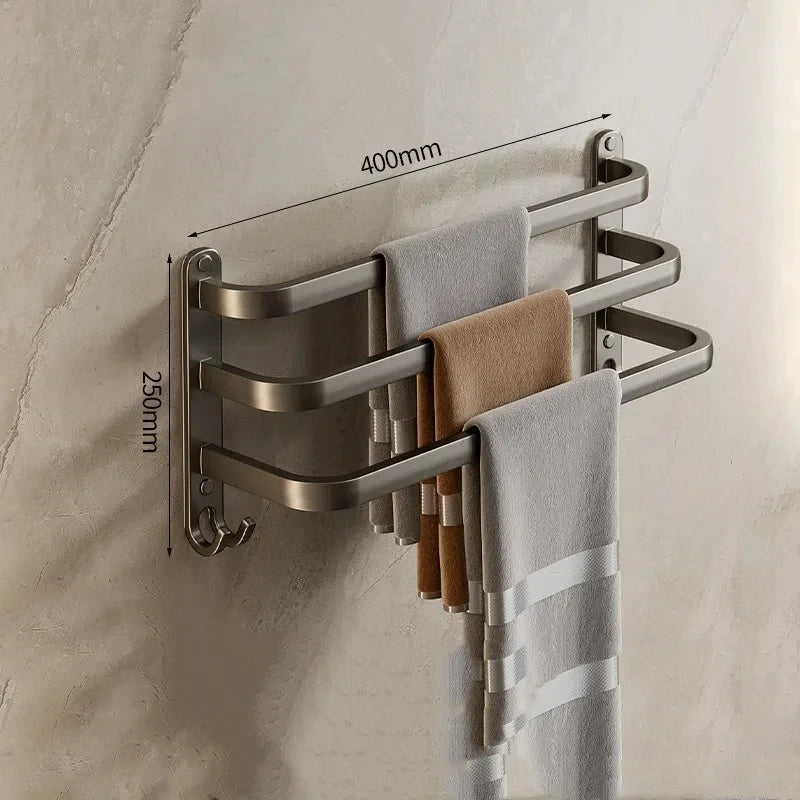 Gun Gray Towel Rack Non Perforated  Bathroom Wall Mounted Bathroom Towel Hanging Pole Storage Rac  Bathroom Storage Rack