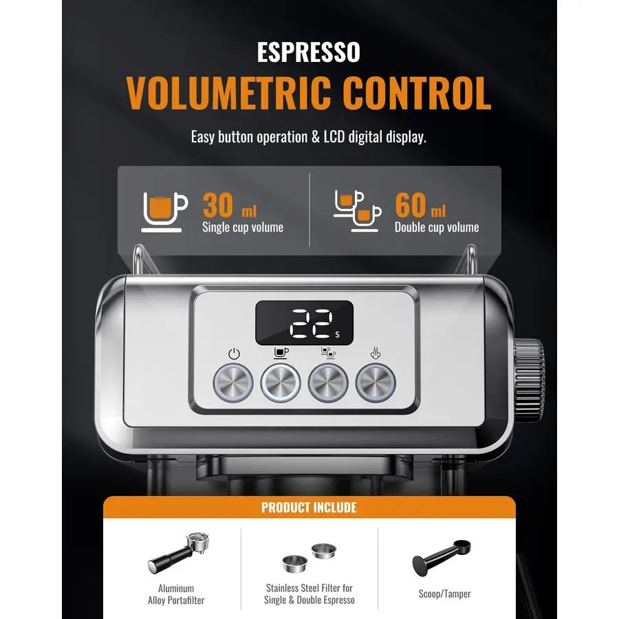20Bar Espresso Machine for Home Barista, BuiltIn Steam Wand for Latte amp Cappuccino, Stainless Steel Coffee Maker with Temp Dis
