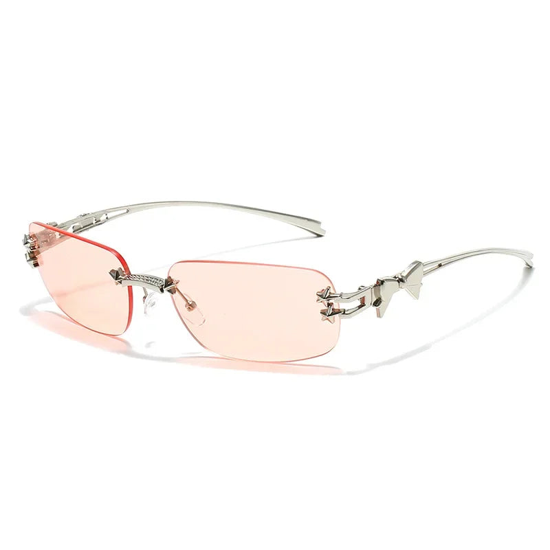 Y2K New Fashion Rimless Square Sunglasses Women Luxury Brand Designer Sun Glasses Punk Popular Hip Hop Rivet Star Shades UV400