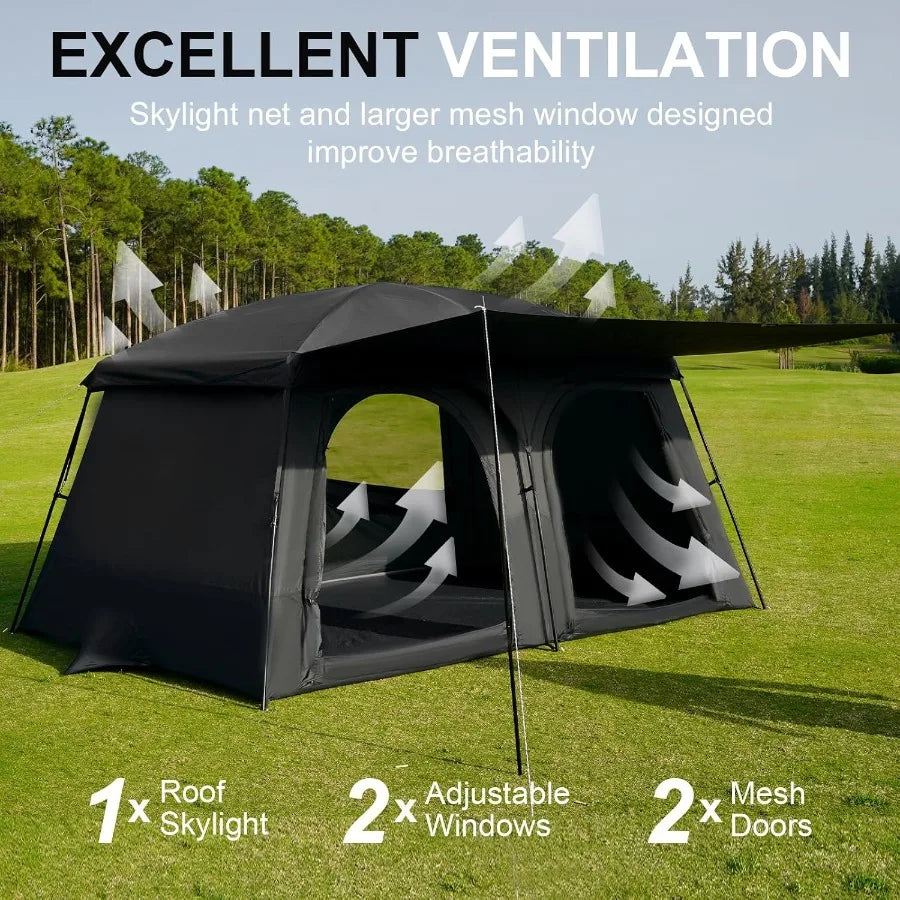 Tents3-4 Person Camping Tent with Extended VestibuleWeather Resistant Family Tents with Breathable Mesh WindowsEasy Install Wat
