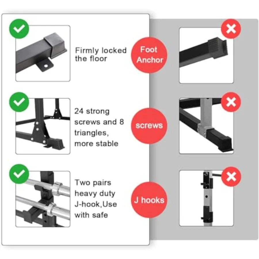 Squat Rack Power Rack for Home Gym Use in Weightlifting Bodybuilding and Strength Training with 800lb Weight Capacity for Safe