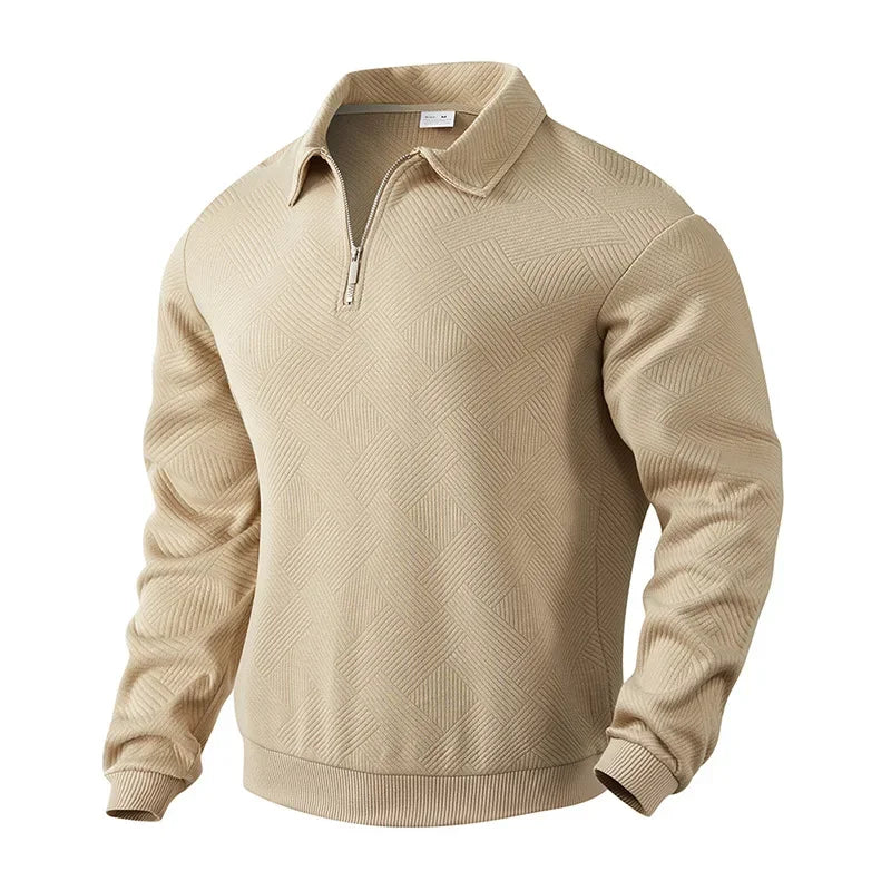 Men's Long-Sleeved Lapel Zipper Polo Shirt Casual Loose Top for Autumn 2025 Cross-Border Popular Style