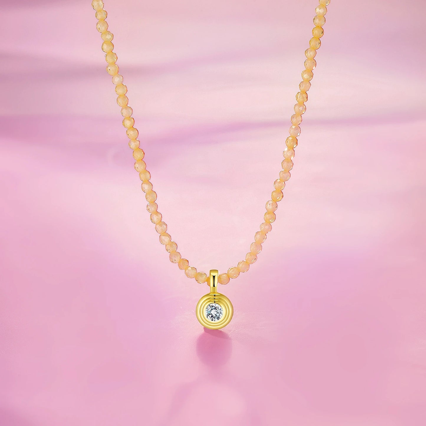 JIUZUAN Moissanite Pendant Necklace S925 Silver Plated 18K Gold Yellow Beaded Chain Polished for Wedding Daily Wear Necklace