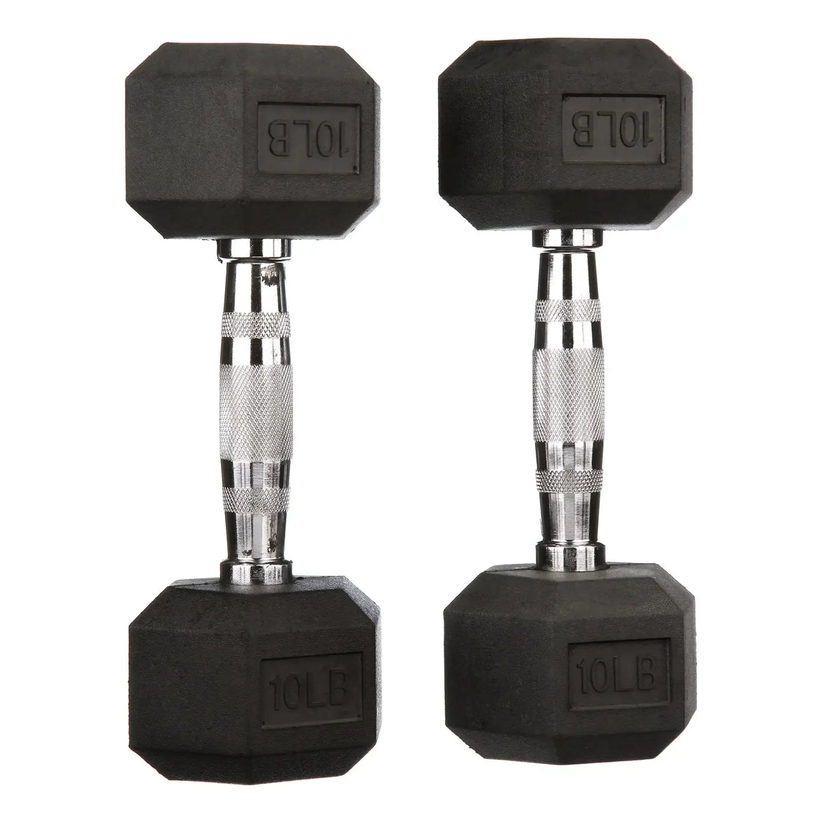 10lb Pair Black Rubber Hex Dumbbells, Non-Roll Weights for Home Gym Strength Training, Fitness & Workout Equipment
