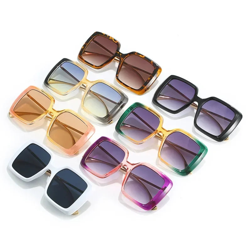 JNPCXI Wholesale Oversized Square Double Color Gradient Green Yellow Sunglasses Women Fashion Shades UV400 Punk Men Sun Glasses