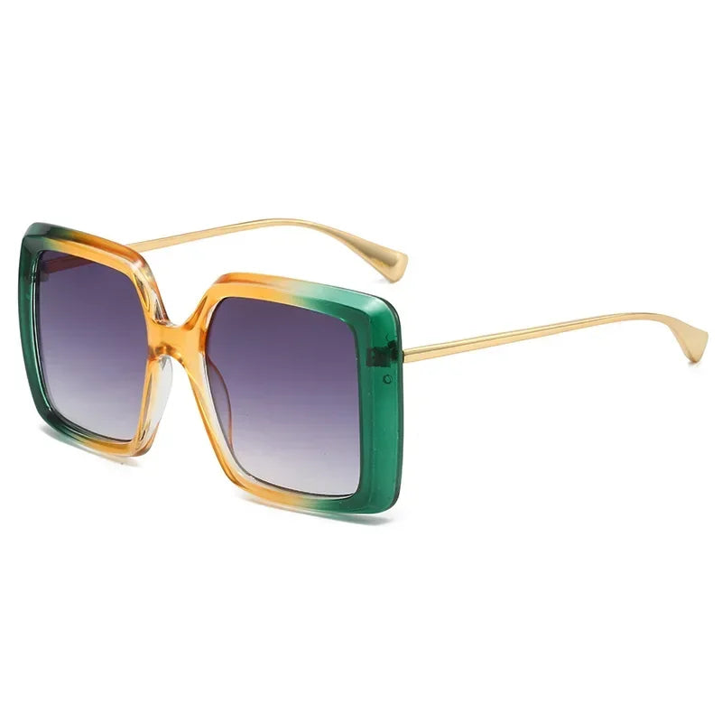 JNPCXI Wholesale Oversized Square Double Color Gradient Green Yellow Sunglasses Women Fashion Shades UV400 Punk Men Sun Glasses