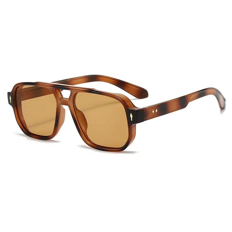 Classic Double Bridges Square Sunglasses Women Men Fashion Clear Ocean Lens Eyewear Trending Rivets Female Sun Glasses UV400