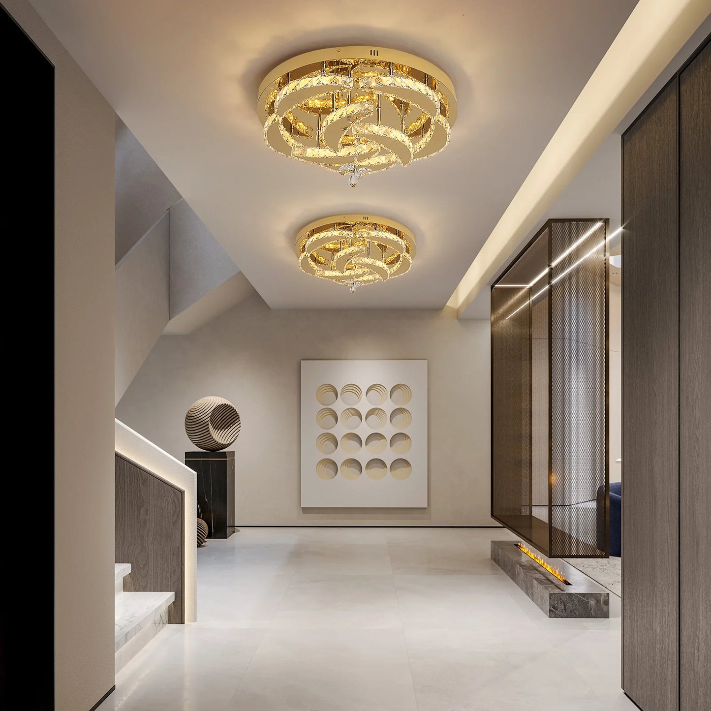 Luxury Crystal Ceiling Lamp Modern Gold Chandelier Led Living Dining Room RC Dimmable Pendant Light Home Decor Fixture Lustre