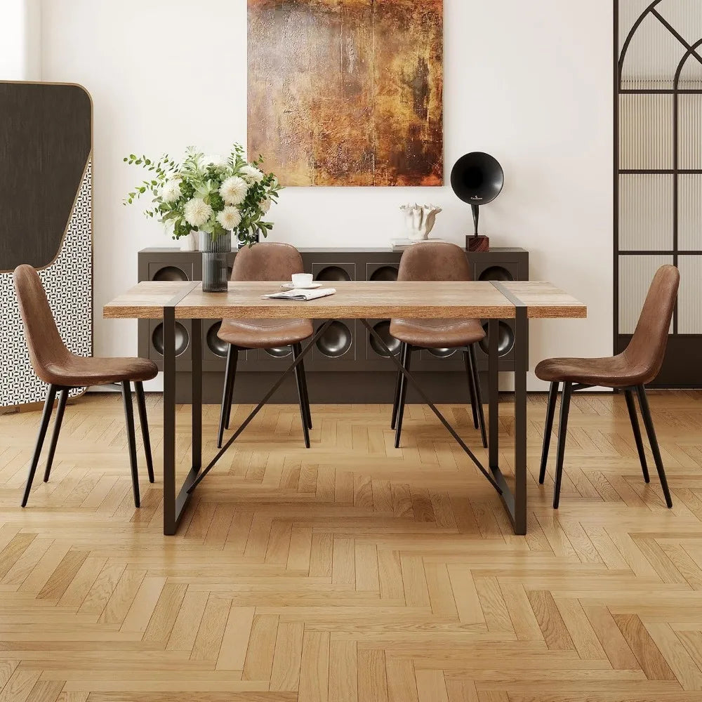 Modern 55" Wood Dining Table Set for 4 with Fabric Chairs, Perfect for Kitchen