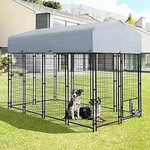 Heavy Duty Large Dog Kennel Playpen - 8x4x6 Ft Welded Wire Steel Dog Run Enclosure Crate Cage with UV-Resistant Roof