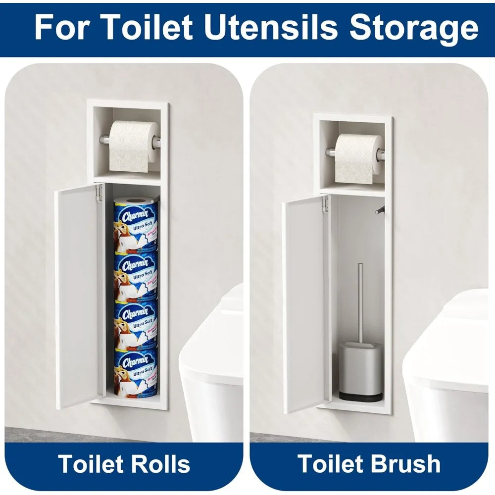 In-Wall Stainless Steel Toilet Paper Holder with Storage Cabinet, Rust-Resistant SUS304