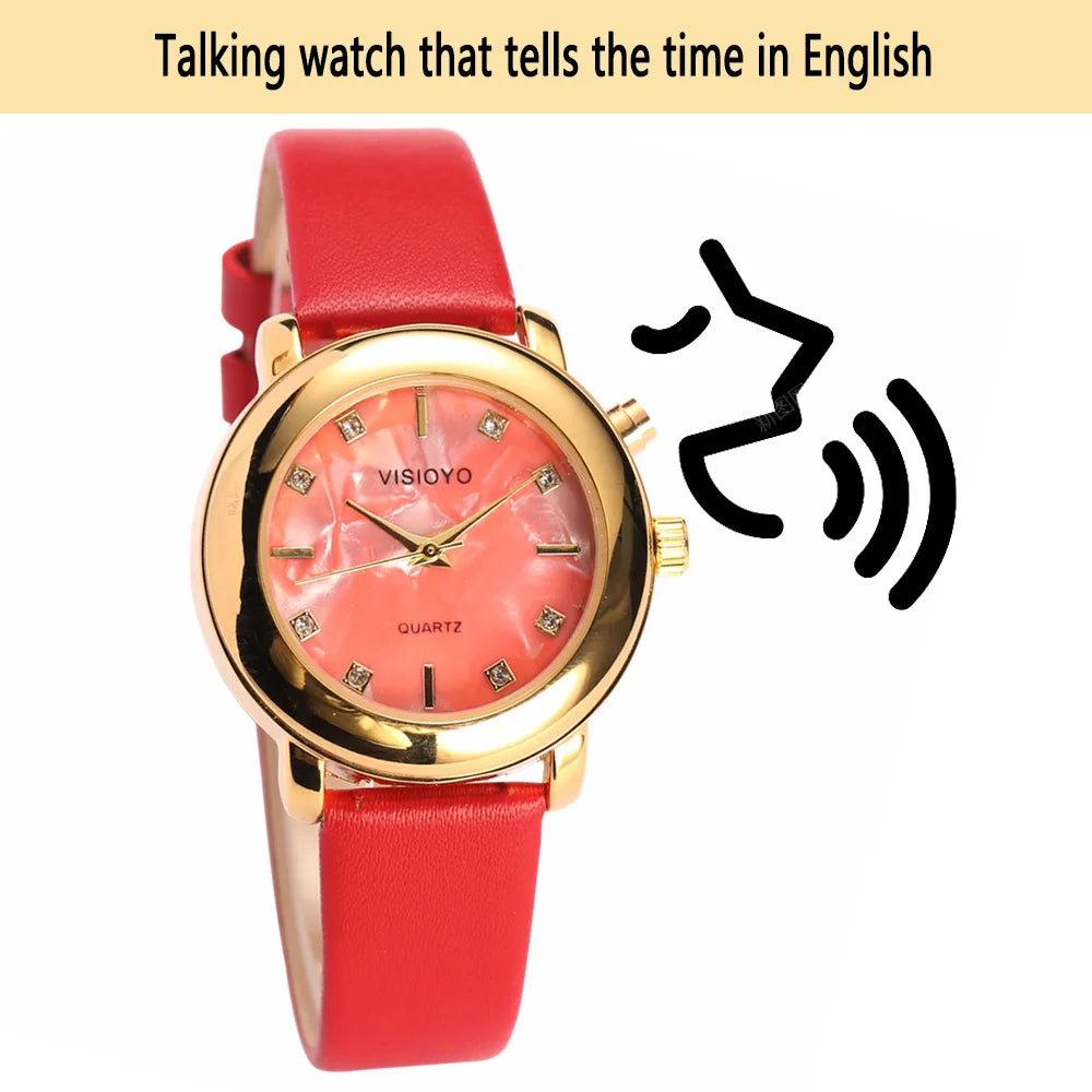 English Talking Ladies Watch Blind Elderly Visually Impaired Clock and Watch with Date Alarm Whole Time Chime Function