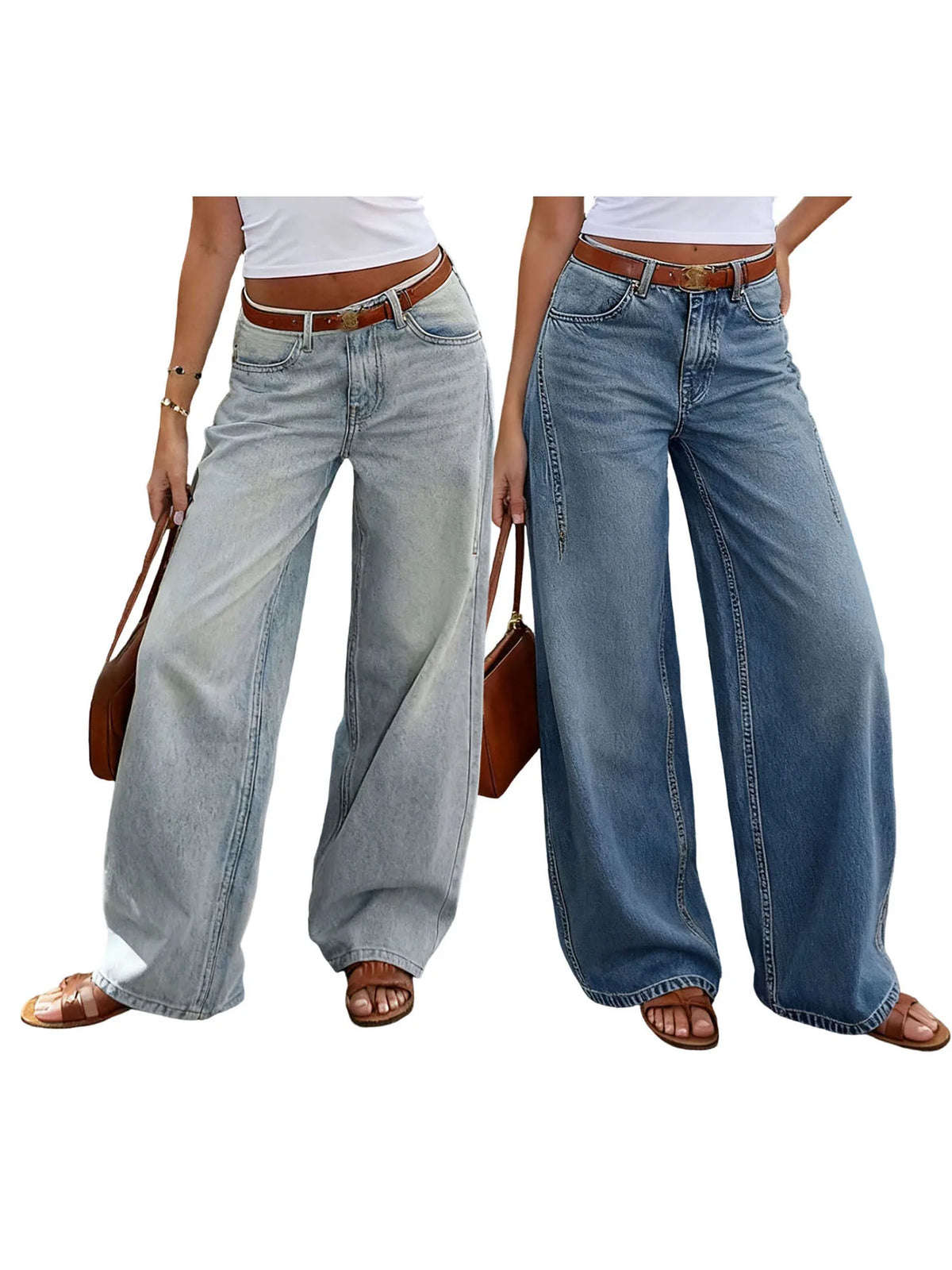 Women s Loose Fit Low Rise Wide Leg Denim Jeans with Pockets for Casual Office Wear and Everyday Comfort