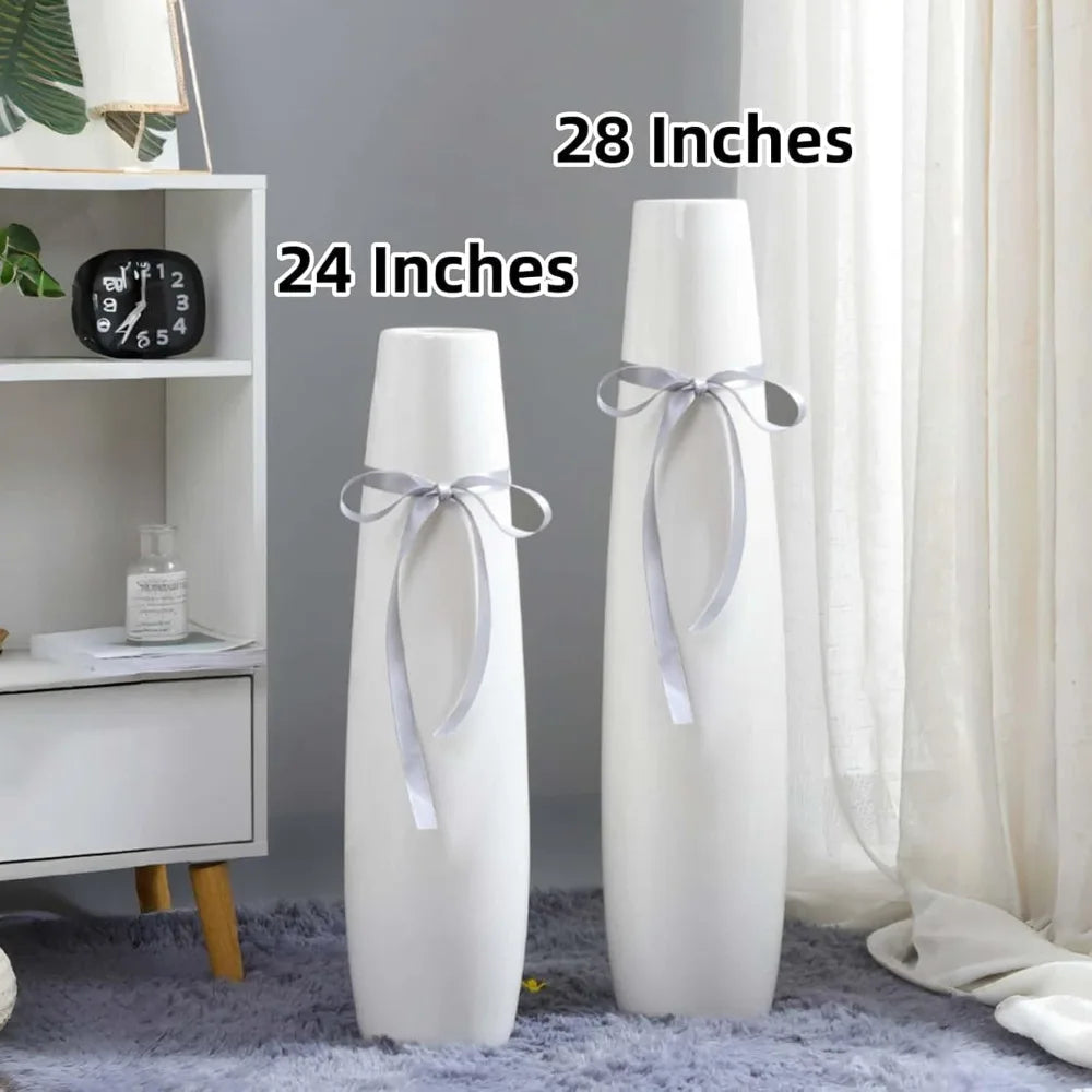 Large White Ceramic Floor Vase for Modern Home, Living Room Decor, Minimalist Style
