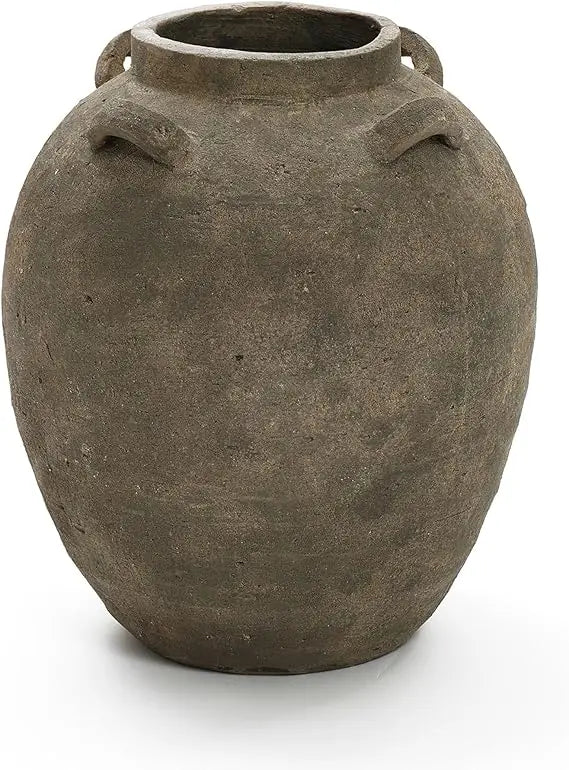 Rustic Ceramic Flower Vase, 15 Inch Tall Brown Terracotta Cauldron Vase for Living Room Decor, Large Floor Vase Home Déc